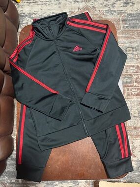 adidas Black Track Jacket & Joggers with Red Stripes